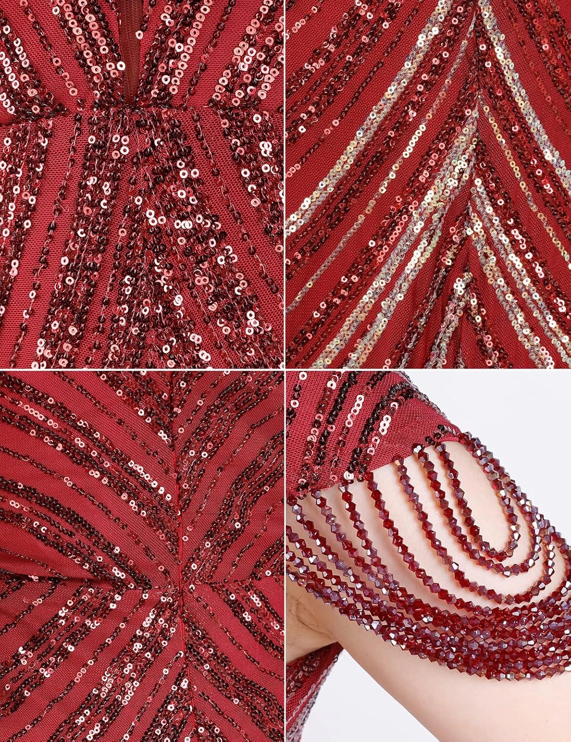 Women 1920s Plus Size Formal Dress Tassels Sleeve Sequins Gatsby Maxi Evening Gown