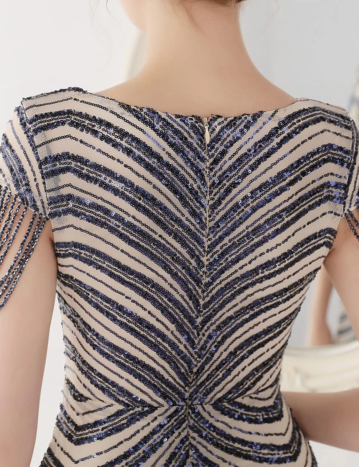 Women 1920s Plus Size Formal Dress Tassels Sleeve Sequins Gatsby Maxi Evening Gown