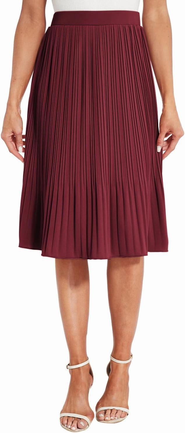 Women Classic Chiffon Flowy Pleated Midi Skirts
