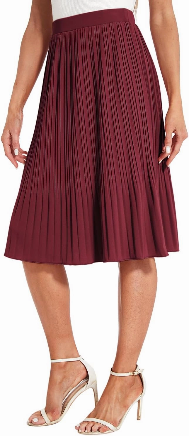 Women Classic Chiffon Flowy Pleated Midi Skirts