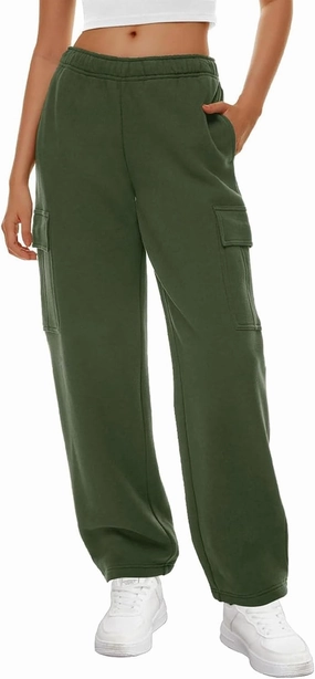 Women Fleece Cargo Sweatpants Fall Winter High Waist Baggy Wide Leg Jogger Pants with Pockets