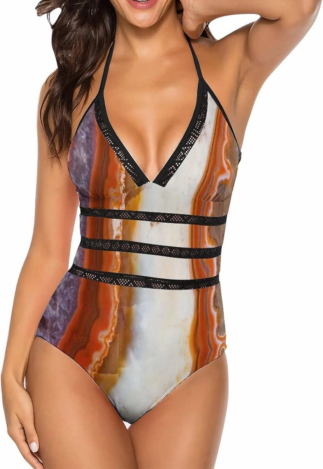 Women One-Piece Halter Bikini Padded Swimwear Tie Side Triangle Bathing Suit