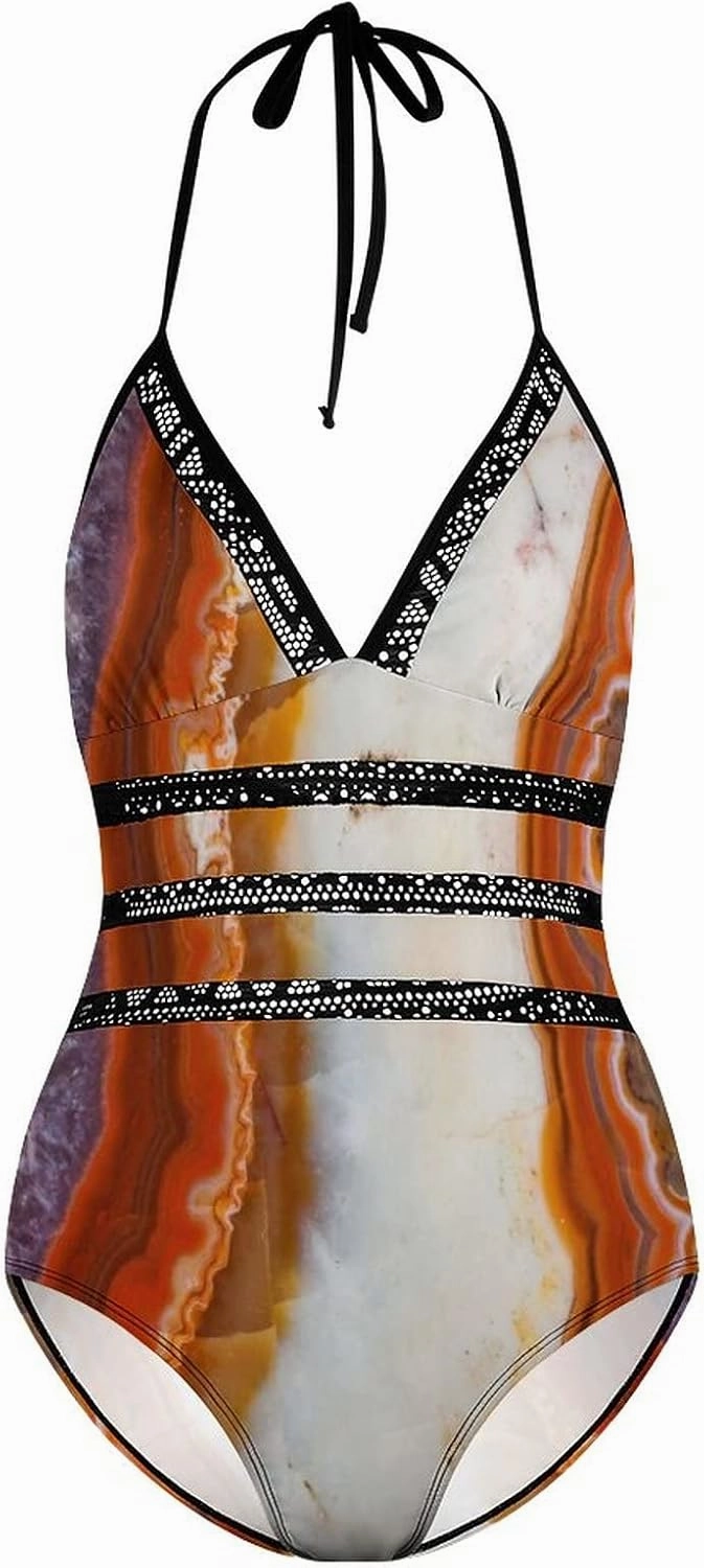 Women One-Piece Halter Bikini Padded Swimwear Tie Side Triangle Bathing Suit