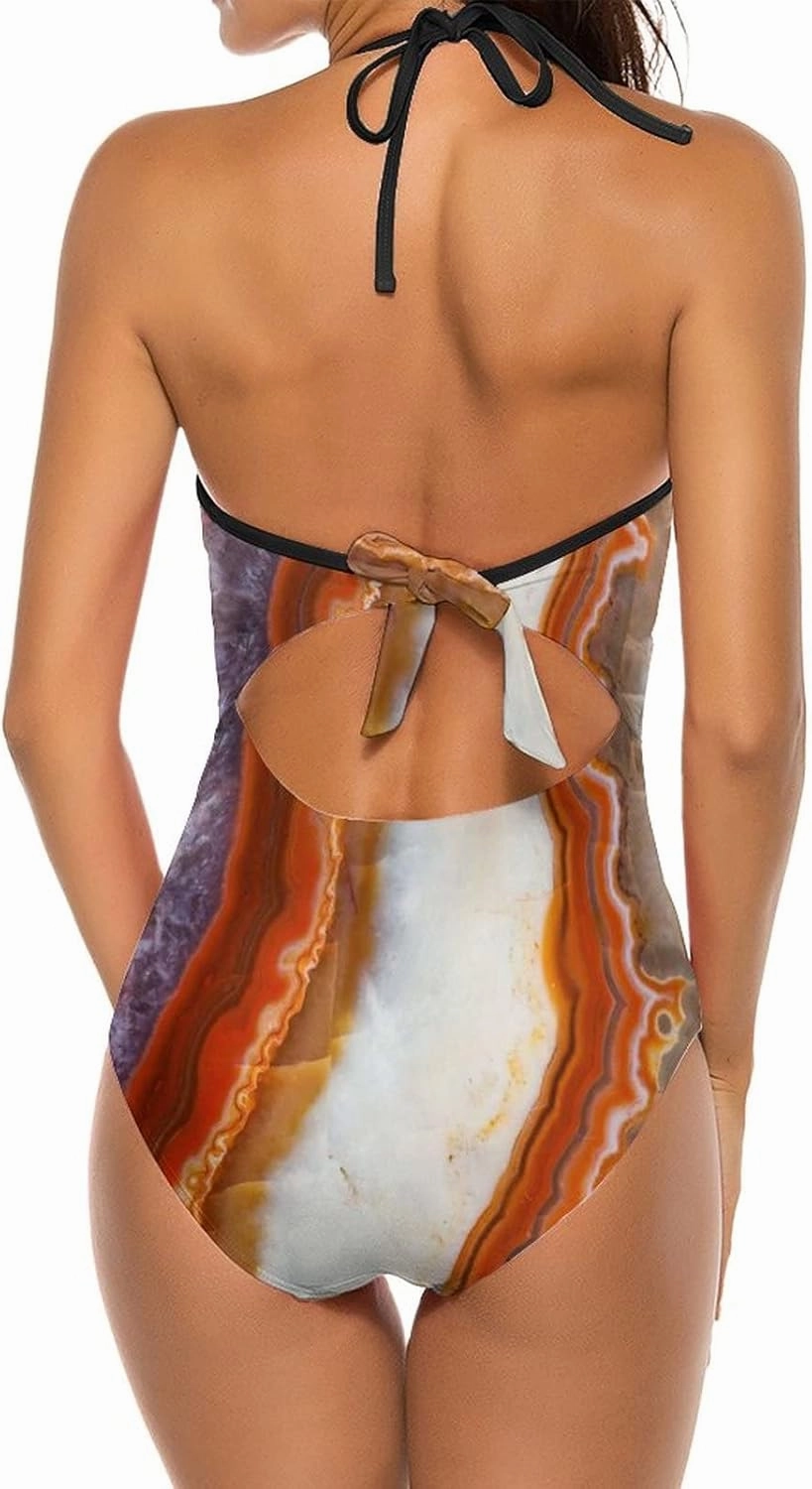 Women One-Piece Halter Bikini Padded Swimwear Tie Side Triangle Bathing Suit
