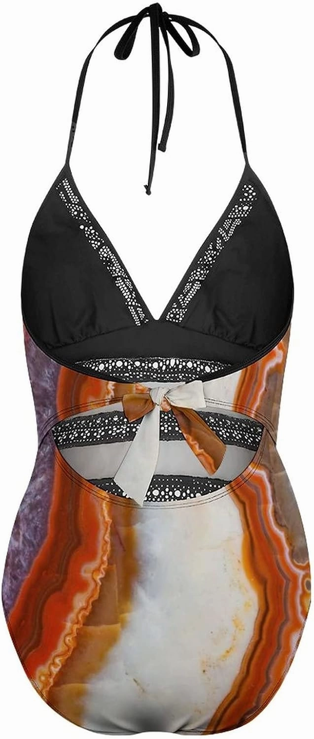 Women One-Piece Halter Bikini Padded Swimwear Tie Side Triangle Bathing Suit