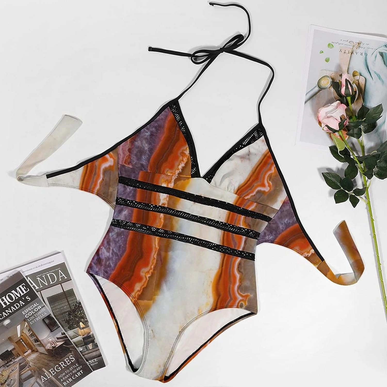 Women One-Piece Halter Bikini Padded Swimwear Tie Side Triangle Bathing Suit