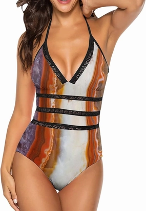 Women One-Piece Halter Bikini Padded Swimwear Tie Side Triangle Bathing Suit
