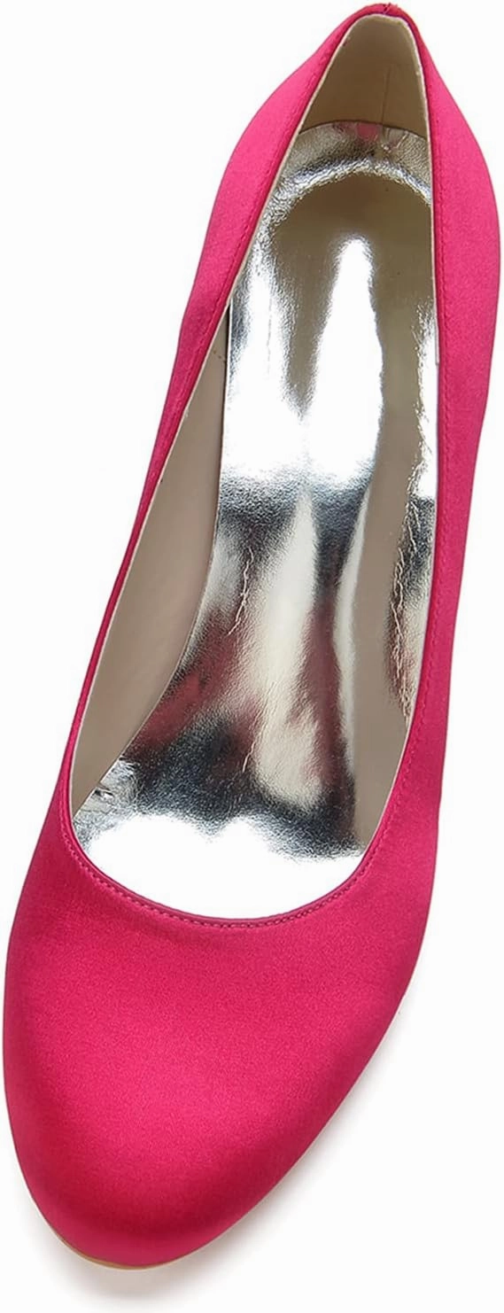 Women's Chunky Heel Closed Toe Pumps Satin Mid Block Heel Slip-On Classic Party Dress Shoes
