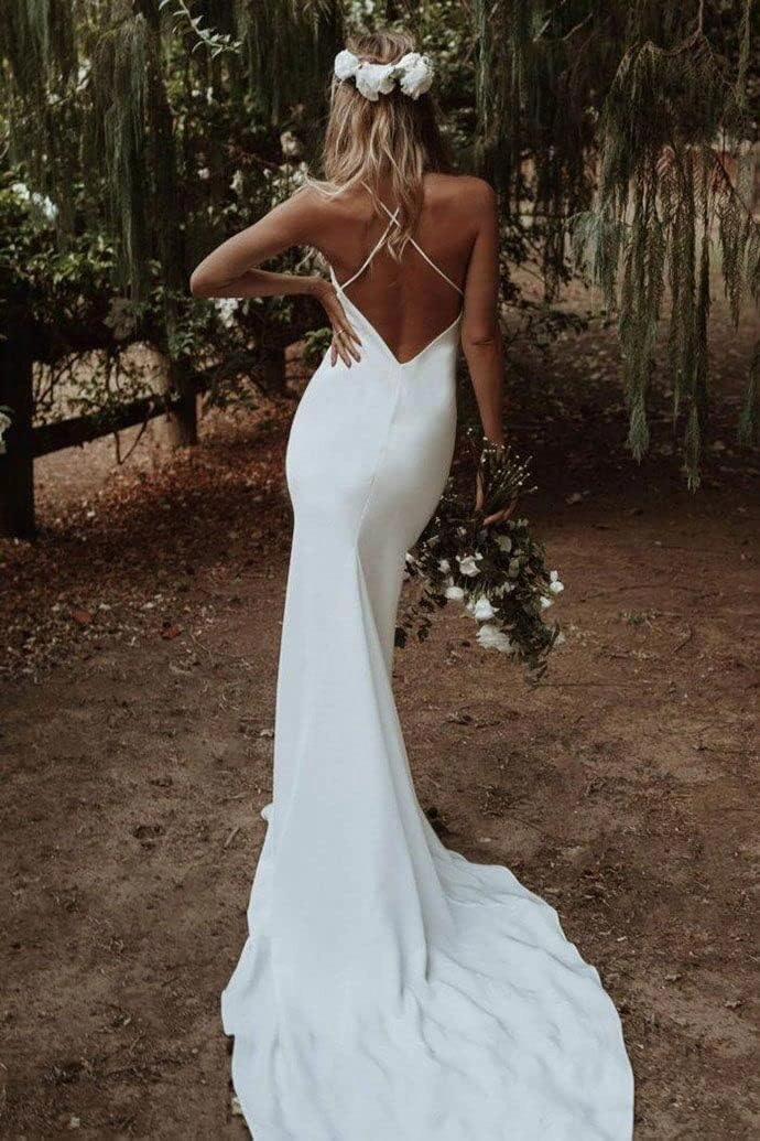 Women's Elegant Beach Wedding Dresses for Bride 2025 Lace Bohemian Wedding Dresses Long Satin Bridal Gowns
