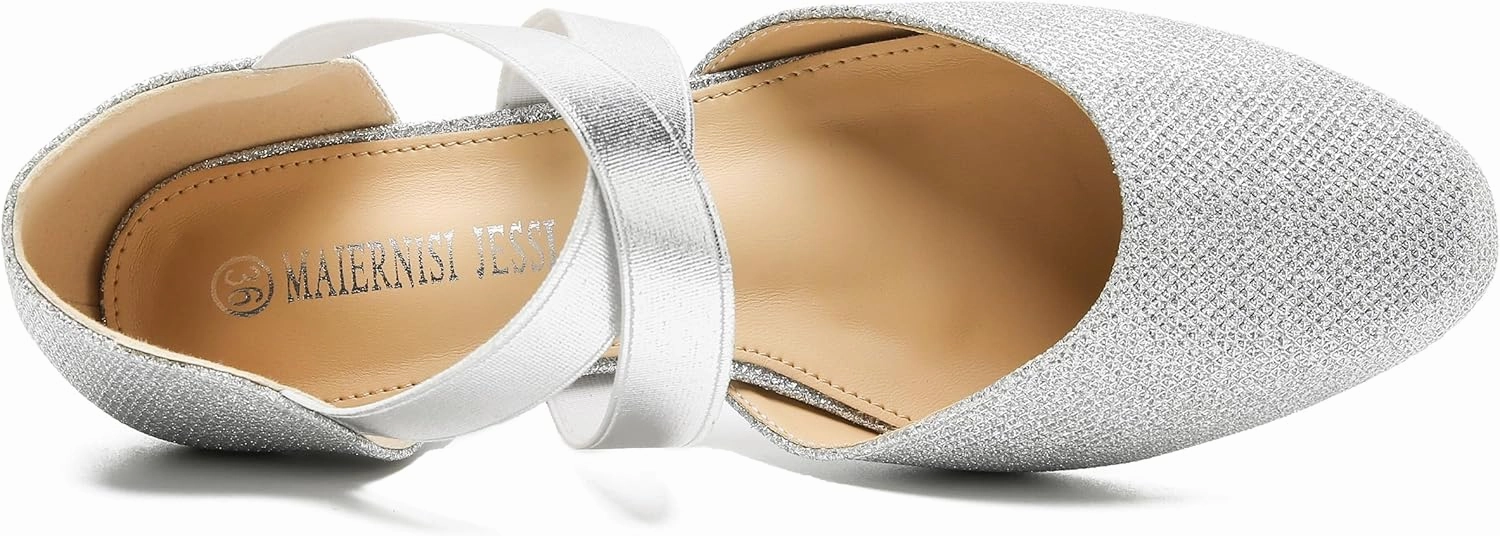 Women's Low Chunky Heel Pumps Elastic Crisscross Strap Pull On Dress Dance Shoes