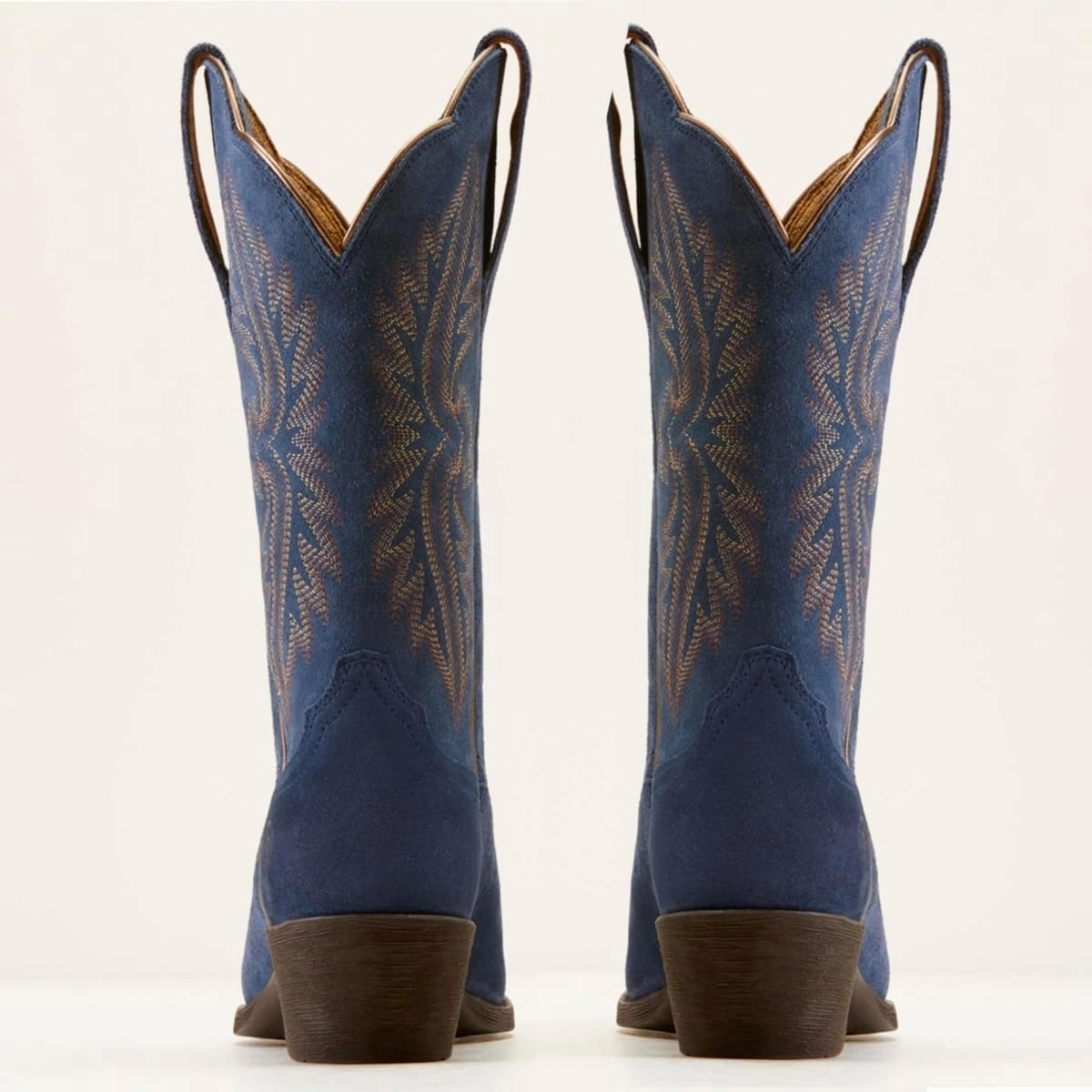 Women Vintage Embroidered Cowboy Boots Mid Calf Pointed Toe Knee High Western Boots Chunky Stacked Heel Pull On Mid Calf Cowgirl Boots V Cut Retro Casual Street Party 4-11 M US