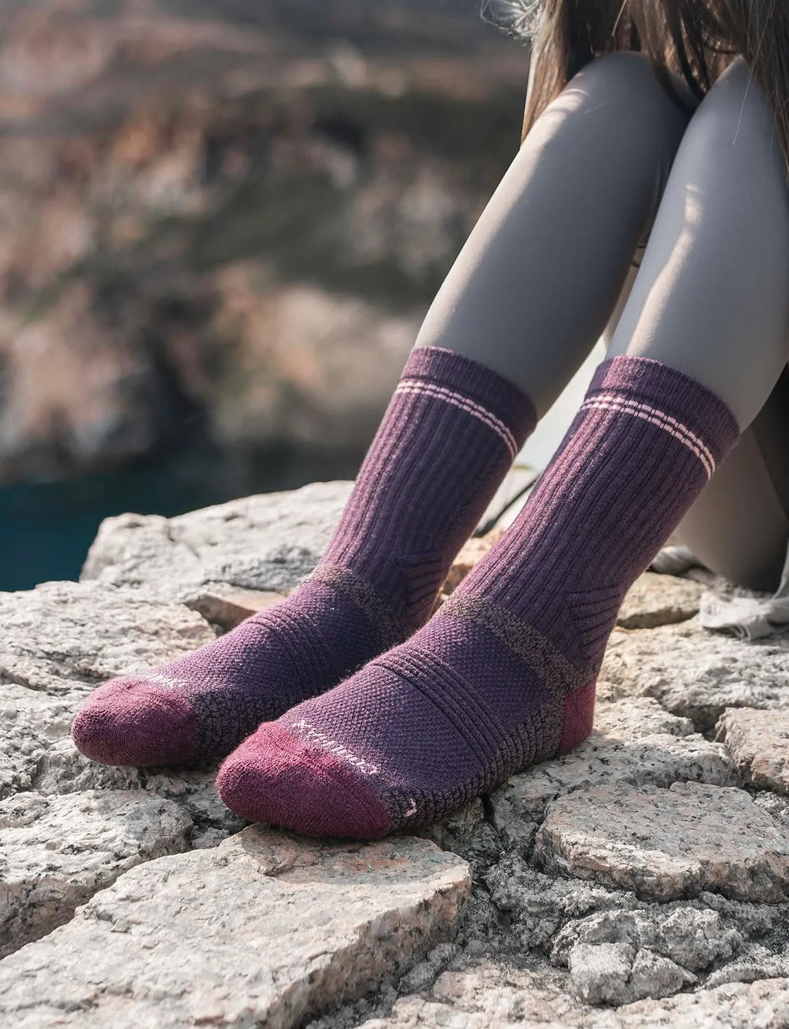 Womens Lightweight Micro Crew Hiking Socks Coolmax Merino Wool Compression Moisture Wicking Anti-Blister Cushioned