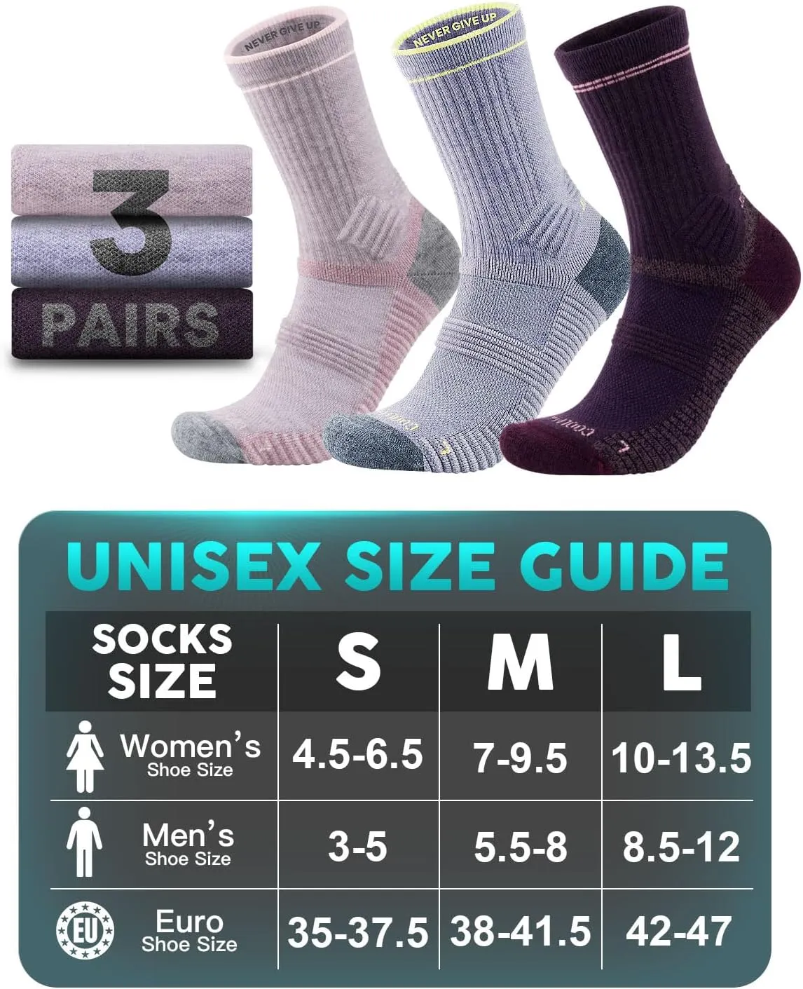 Womens Lightweight Micro Crew Hiking Socks Coolmax Merino Wool Compression Moisture Wicking Anti-Blister Cushioned