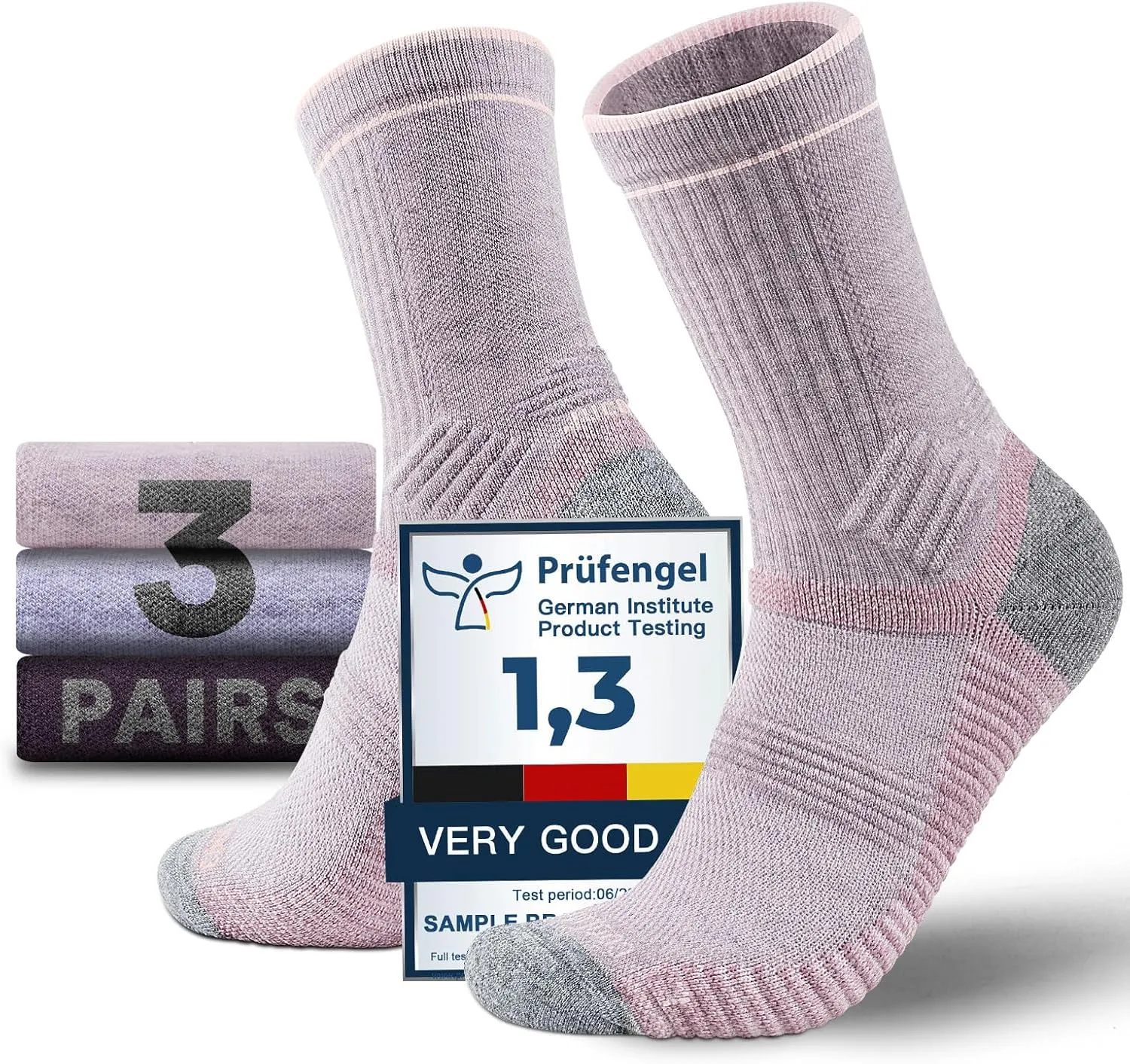 Womens Lightweight Micro Crew Hiking Socks Coolmax Merino Wool Compression Moisture Wicking Anti-Blister Cushioned
