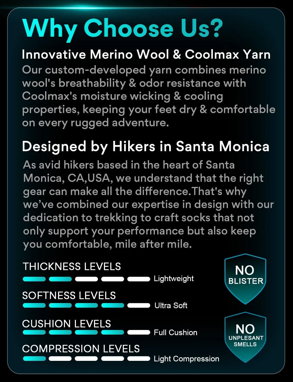 Womens Lightweight Micro Crew Hiking Socks Coolmax Merino Wool Compression Moisture Wicking Anti-Blister Cushioned