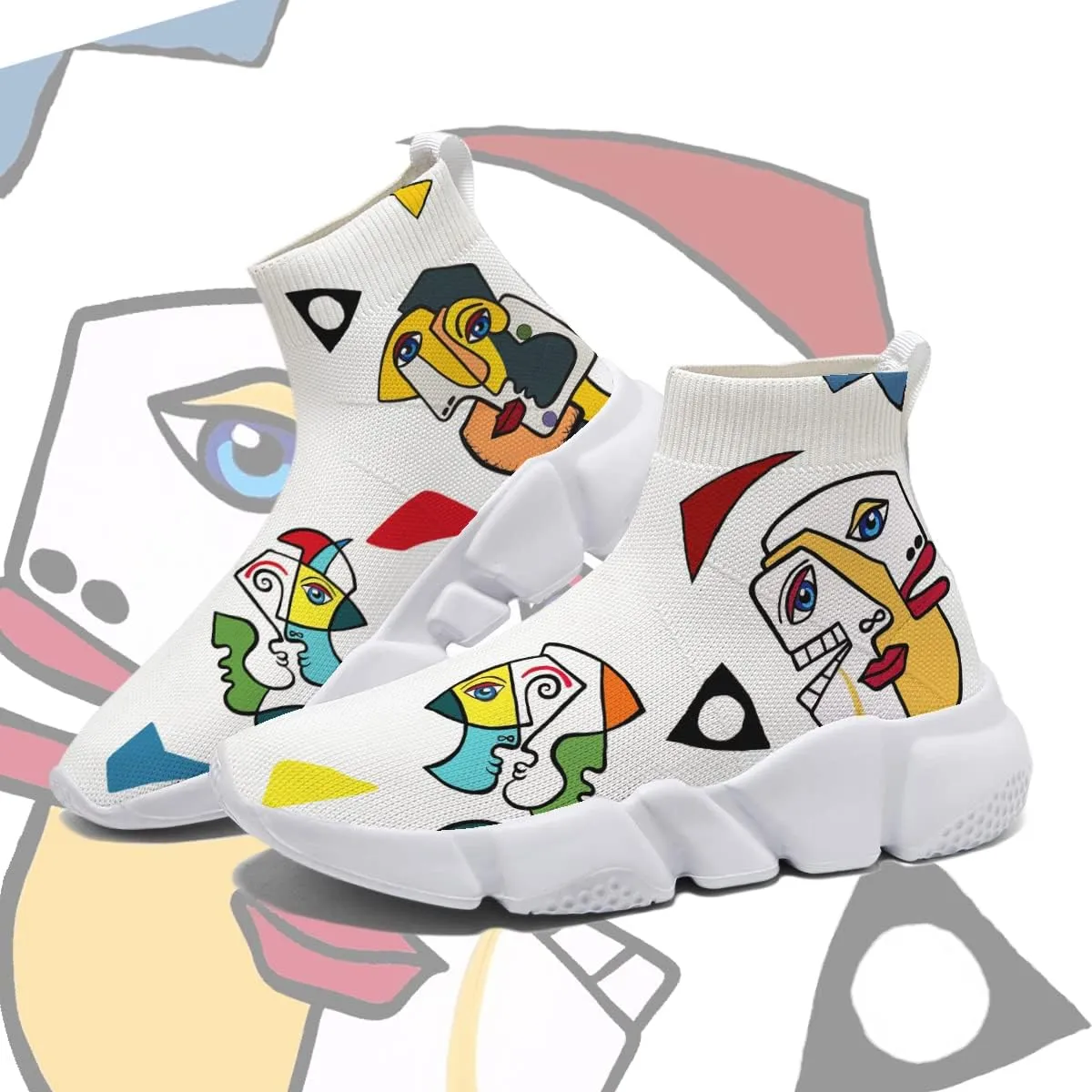 Womens Walking Shoes Abstract Graffiti Sneakers Sock Pull-on Custom Painted Daily Shoes