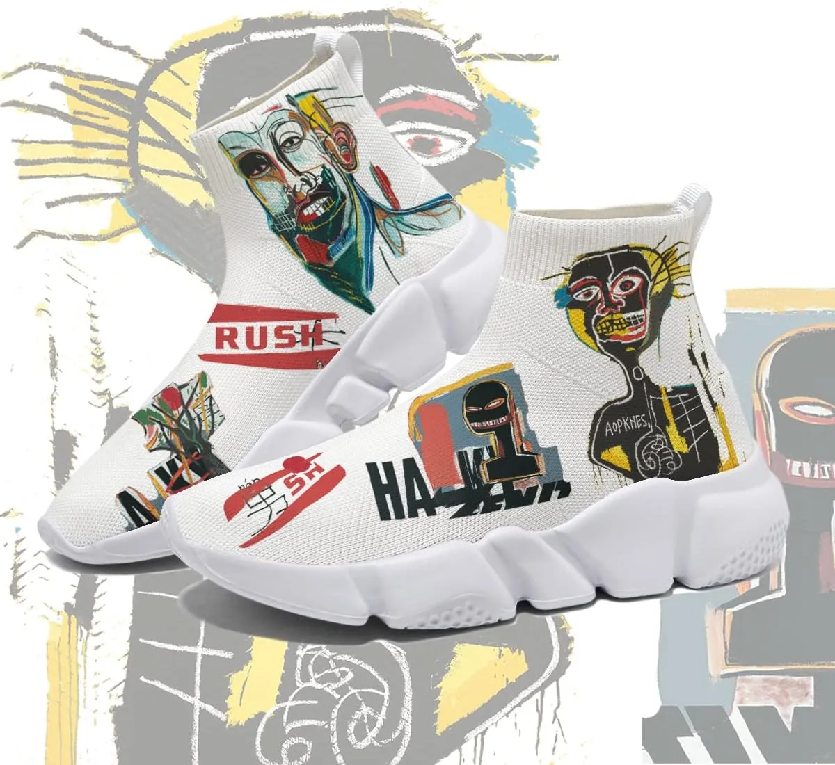 Womens Walking Shoes Abstract Graffiti Sneakers Sock Pull-on Custom Painted Daily Shoes