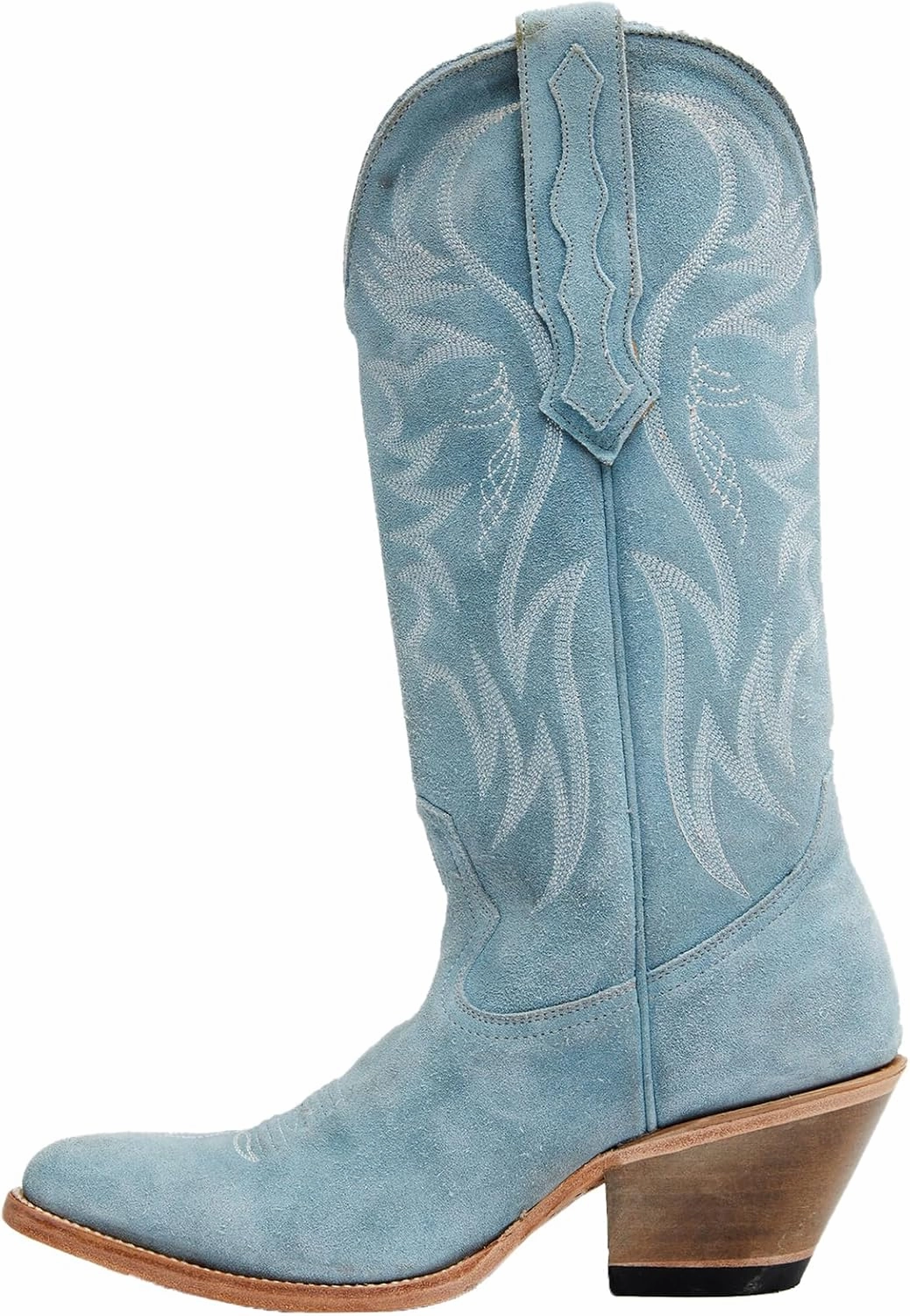 Womens Faux Suede Embroidered Cowboy Boots Pointed Toe Chunky Heel Cowboy Boots Pull On Womens Fashion Mid Calf Boots