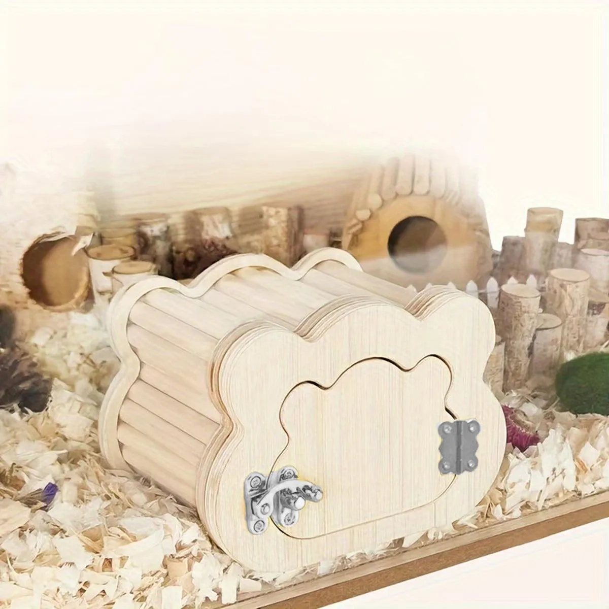 Wooden Hamster Hiding Nest House with Observation Window Small Pet Habitat