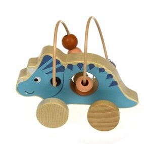 Wooden Dinosaur Pull Toy With Bead Maze - Triceratops