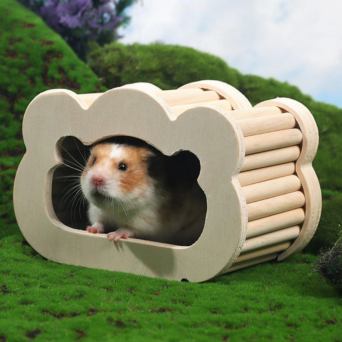 Wooden Hamster Hiding Nest House with Observation Window Small Pet Habitat