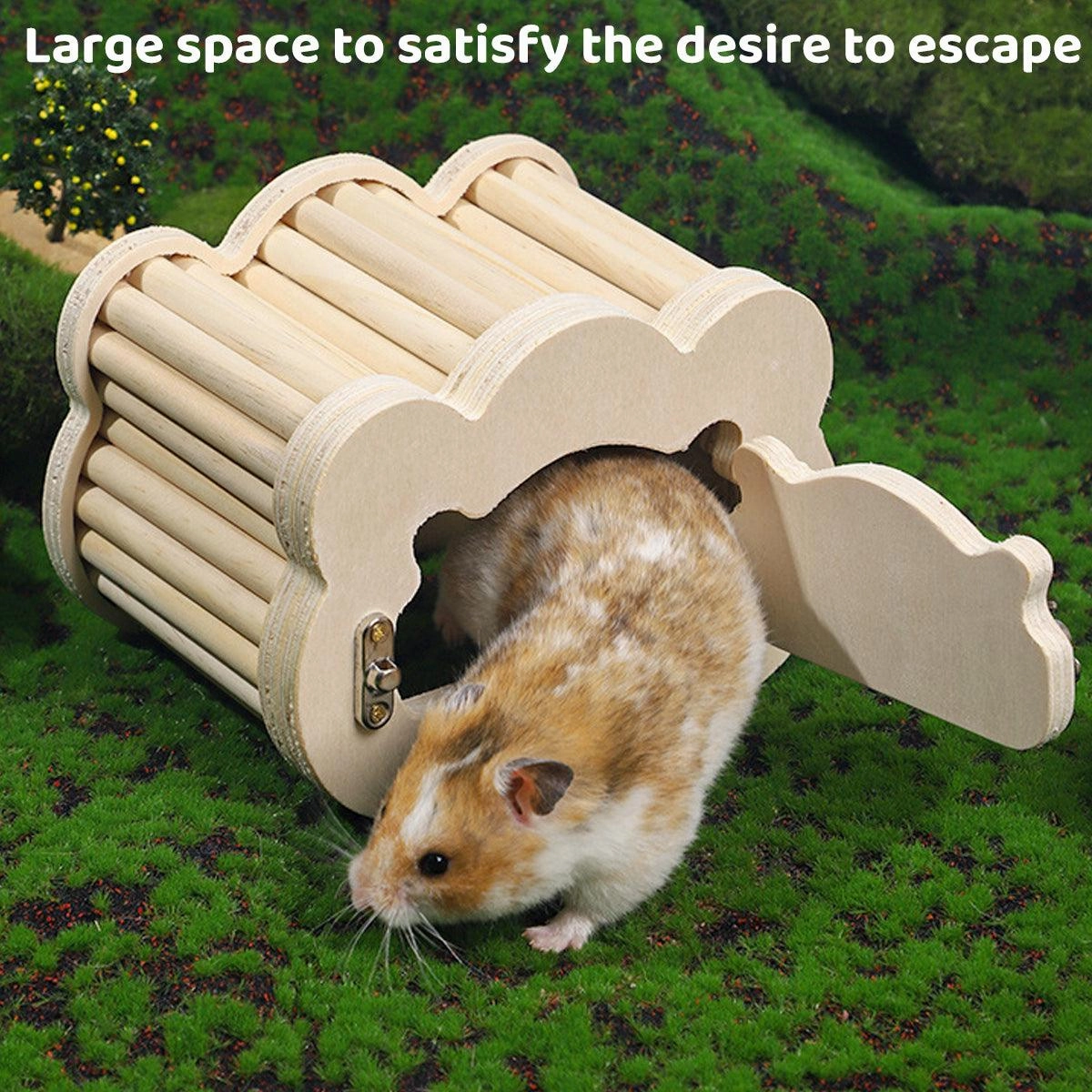 Wooden Hamster Hiding Nest House with Observation Window Small Pet Habitat