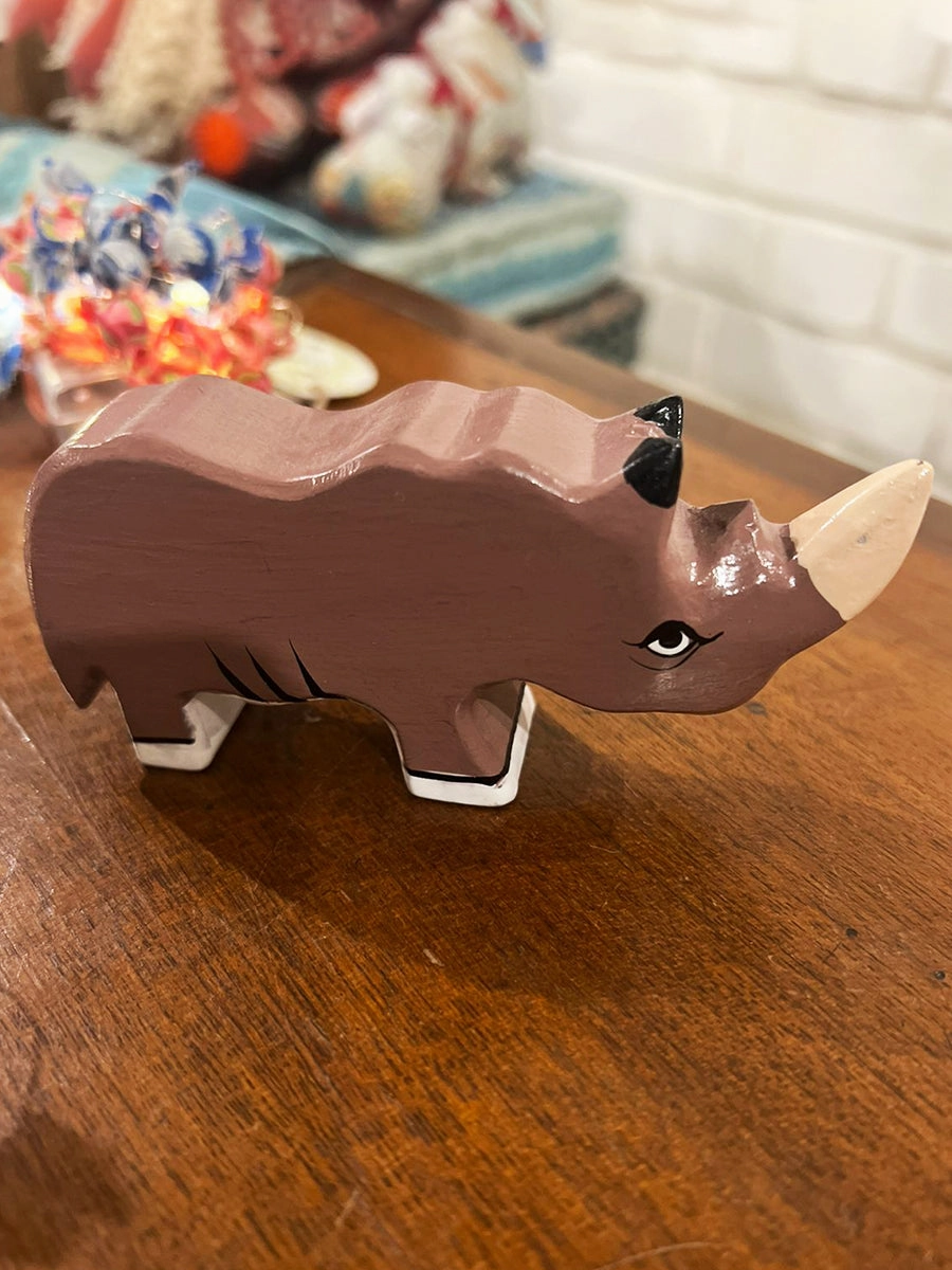 Wooden Hand Painted Animal : Rhinoceros