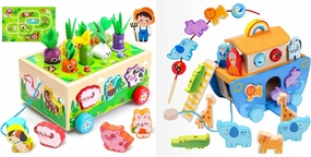 Wooden Noah's Ark Toy Baptism Gifts for 1-4 Years Old Boys and Girls Montessori Toys Birthday Gifts for 1-3 Year Old