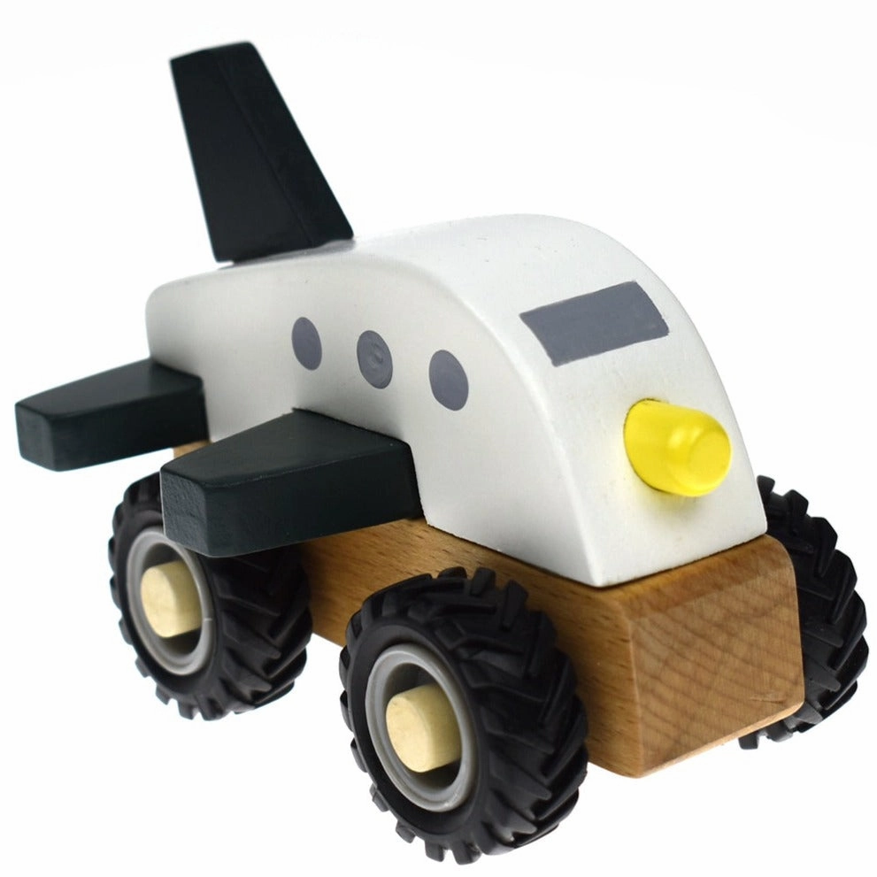Wooden Plane With Rubber Wheels Pull Toy White