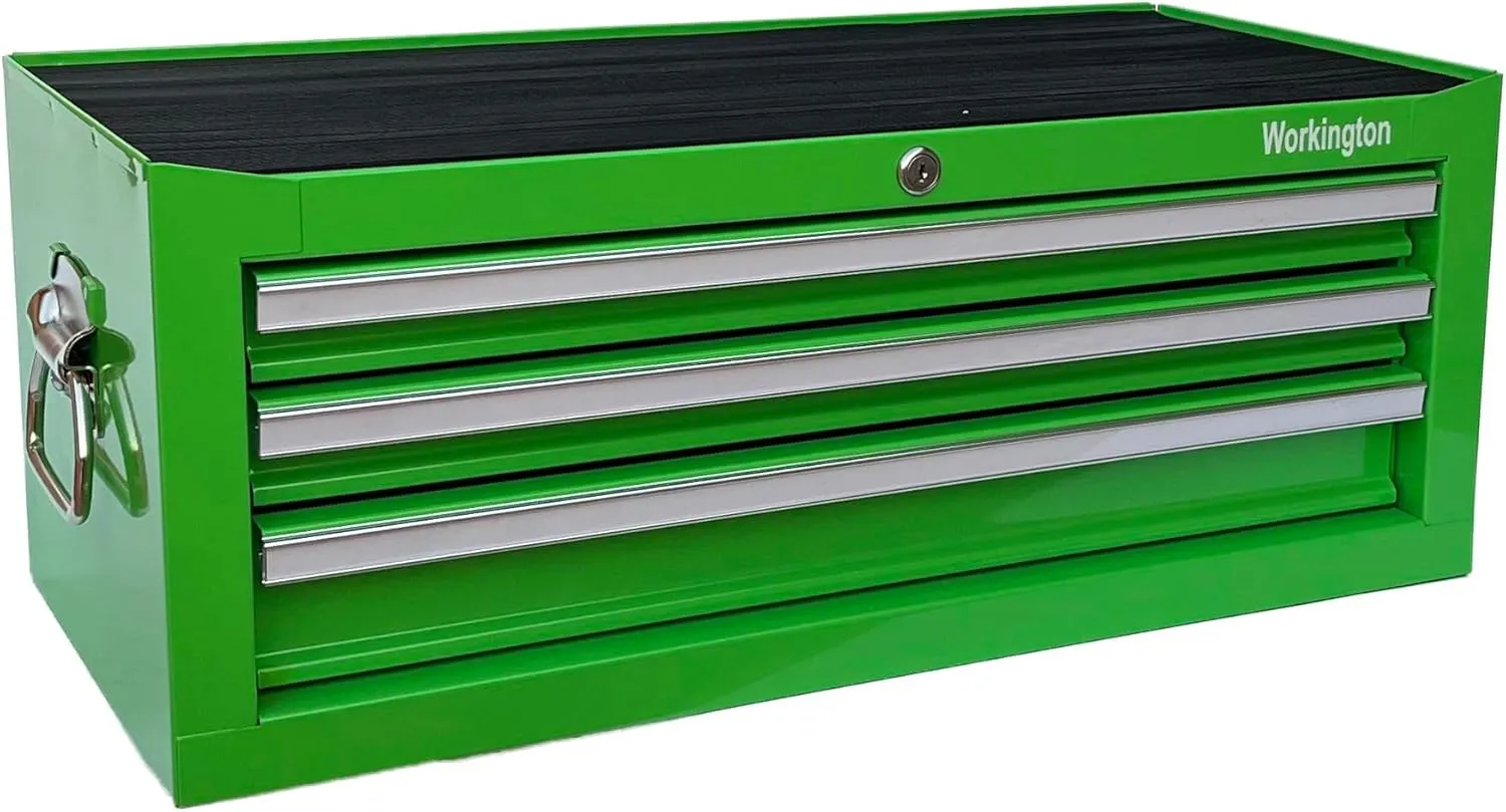Workington Industrial 3 Drawers Portable Metal Intermediate Box, 26" Middle Tool Chest Cabinet with Ball Bearing Drawer Slides, Steel Tool Storage Box Organizer 4009 Green