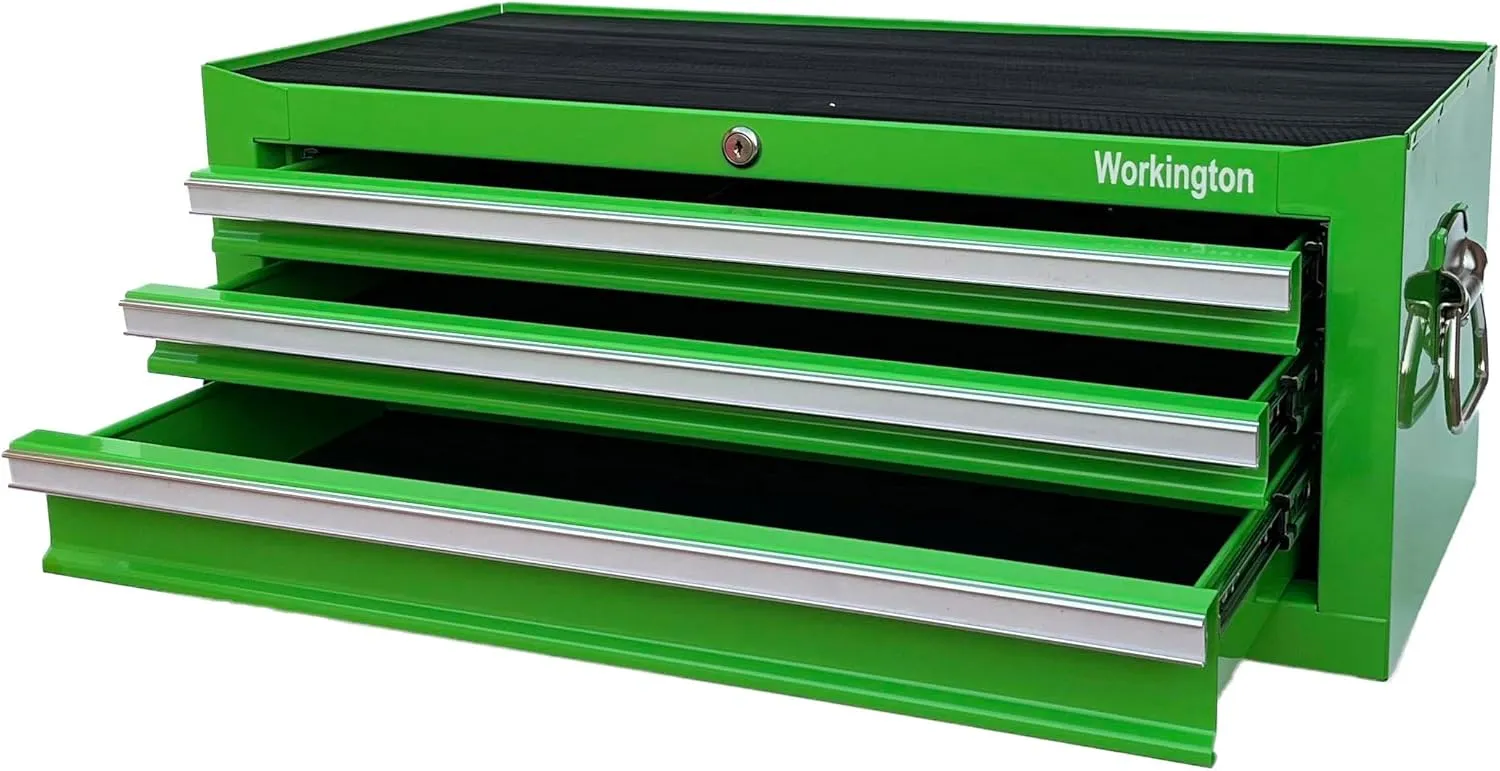 Workington Industrial 3 Drawers Portable Metal Intermediate Box, 26" Middle Tool Chest Cabinet with Ball Bearing Drawer Slides, Steel Tool Storage Box Organizer 4009 Green