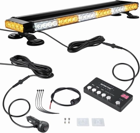 WOWTOU Rooftop Safety Flashing 56 LED Amber White Emergency Light Bar with Controller for Construction Vehicles Tow Trucks Snow Plows, Strong Magnetic Strobe Beacon Lights