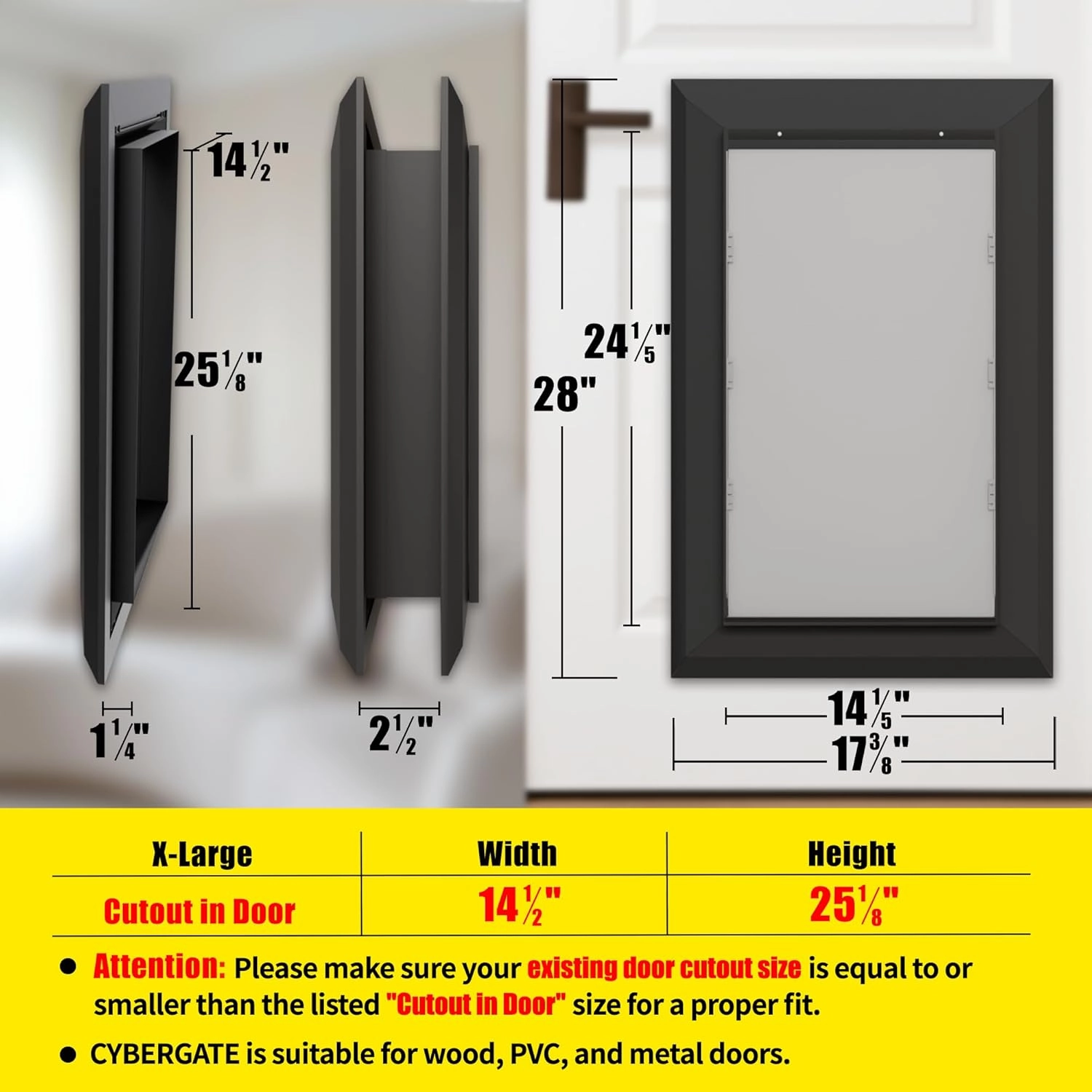 X-Large Aluminum Dog Door for Exterior, Cutout Size 14 1/2''W x 25 1/8''H, Heavy Duty Magnetic Double Flap for Extreme Weather, Energy-Efficient, Easy to Assemble, Lockable Panel Included, Black