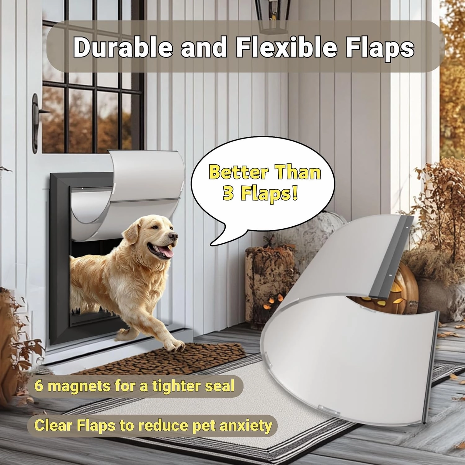 X-Large Aluminum Dog Door for Exterior, Cutout Size 14 1/2''W x 25 1/8''H, Heavy Duty Magnetic Double Flap for Extreme Weather, Energy-Efficient, Easy to Assemble, Lockable Panel Included, Black
