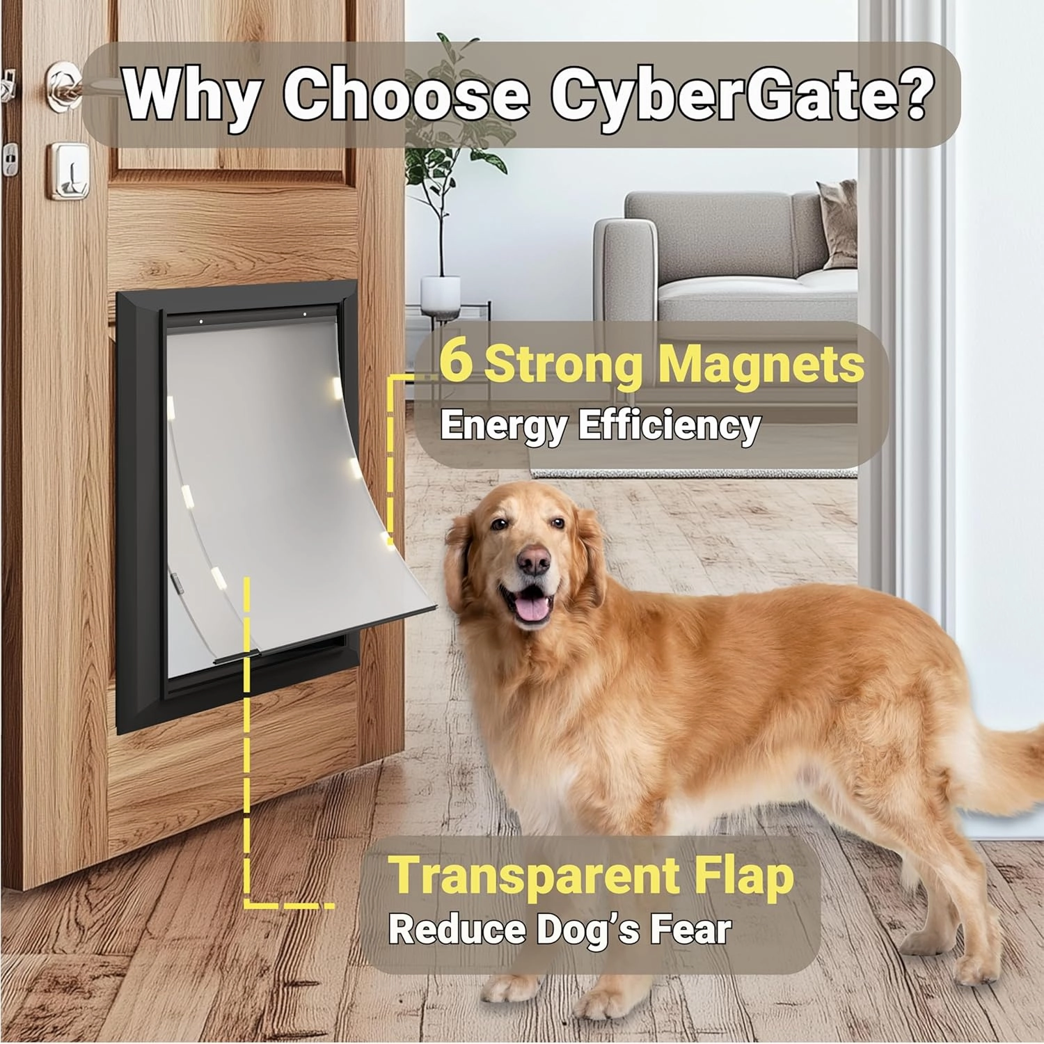 X-Large Aluminum Dog Door for Exterior, Cutout Size 14 1/2''W x 25 1/8''H, Heavy Duty Magnetic Double Flap for Extreme Weather, Energy-Efficient, Easy to Assemble, Lockable Panel Included, Black