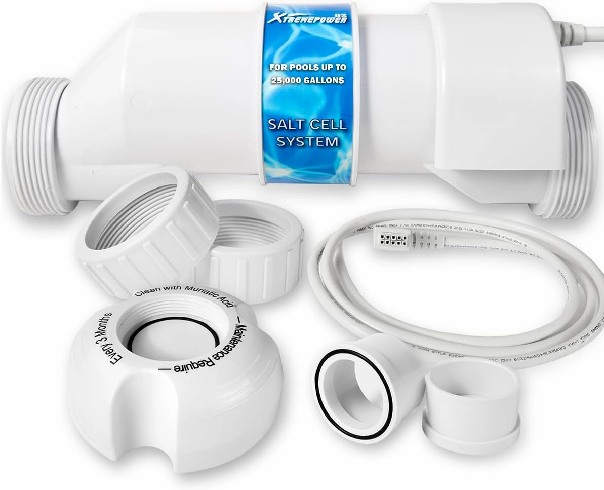XtremepowerUS Chlorination Salt Cell Plate In-Ground Swimming Pool Up to 25,000 Gallons Compatible with Hayward W3AQR9 Temp. Sensor w/Cleaning Stand