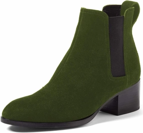 XYD Women Classic Chelsea Ankle Booties Pull On Almond Toe Low Chunky Heel Boots Suede Elastic Western Shoes
