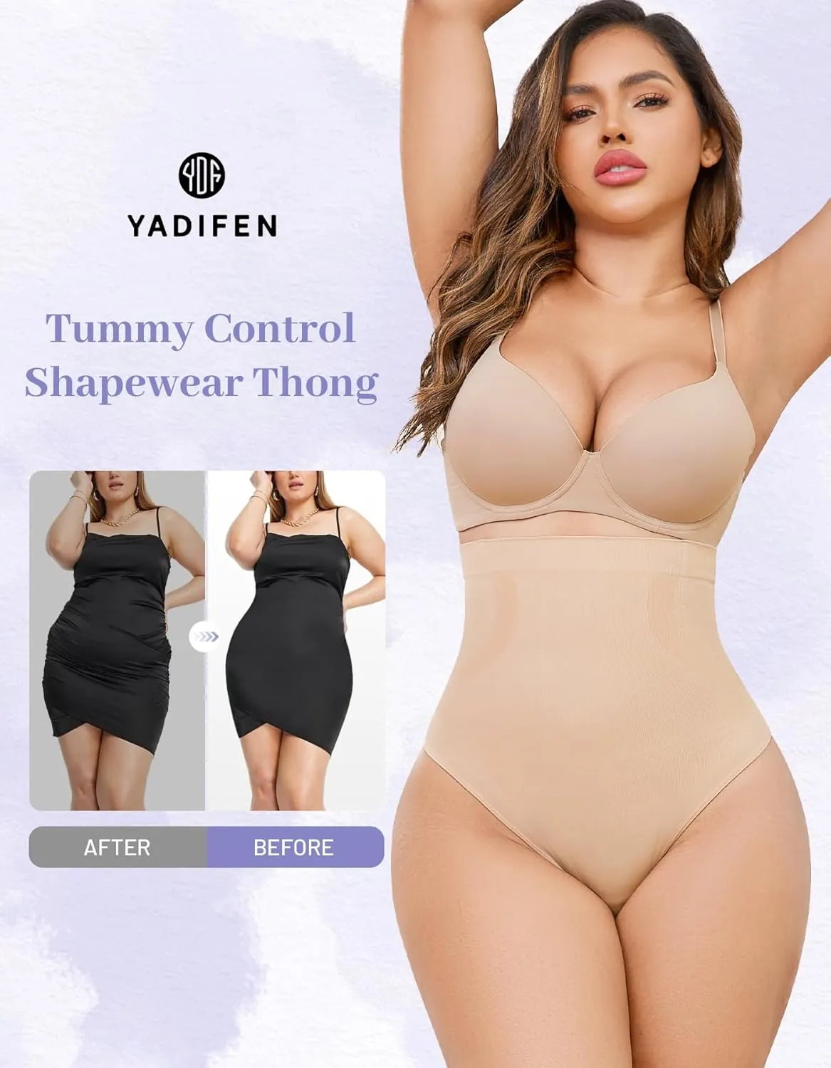 YADIFEN Tummy Control Thong Shapewear for Women High Waist Body Shaper Briefs Seamless Thong Shapewear for Women