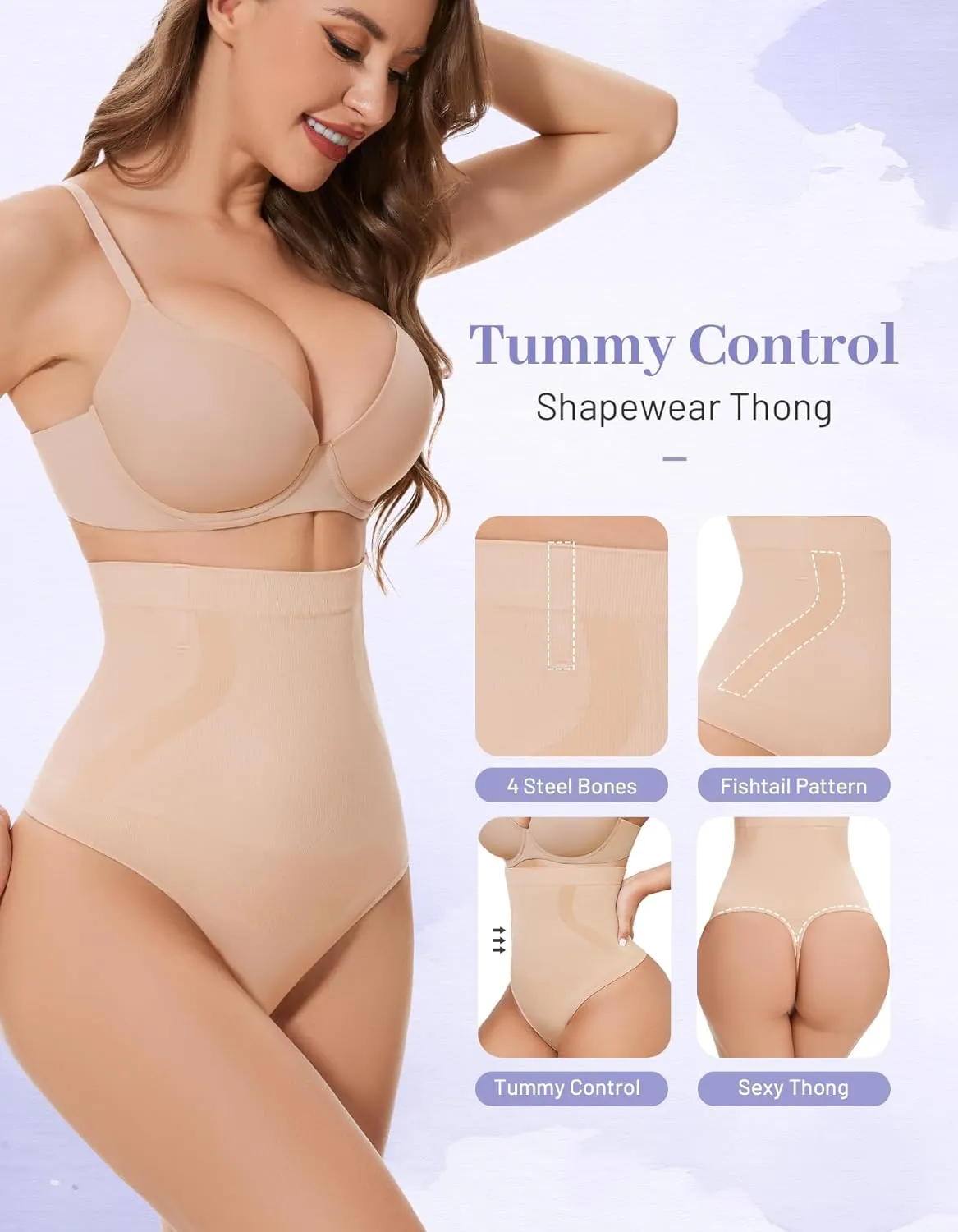 YADIFEN Tummy Control Thong Shapewear for Women High Waist Body Shaper Briefs Seamless Thong Shapewear for Women