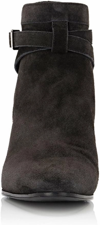 YDN Women Block Low Heel Suede Cowgirl Boots Pull on Ankle Bootie with Buckle