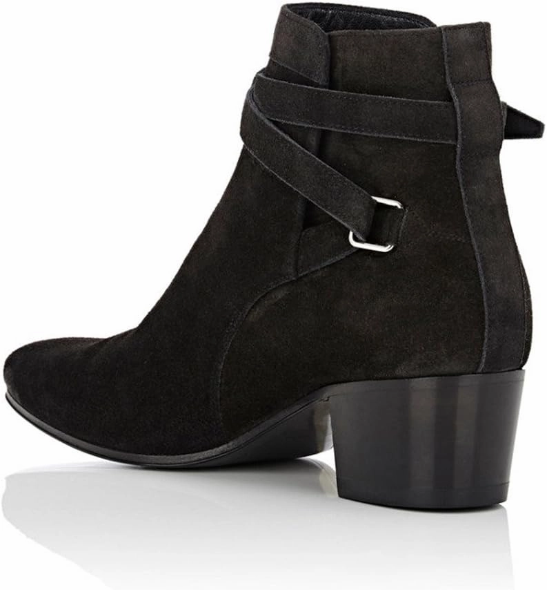 YDN Women Block Low Heel Suede Cowgirl Boots Pull on Ankle Bootie with Buckle