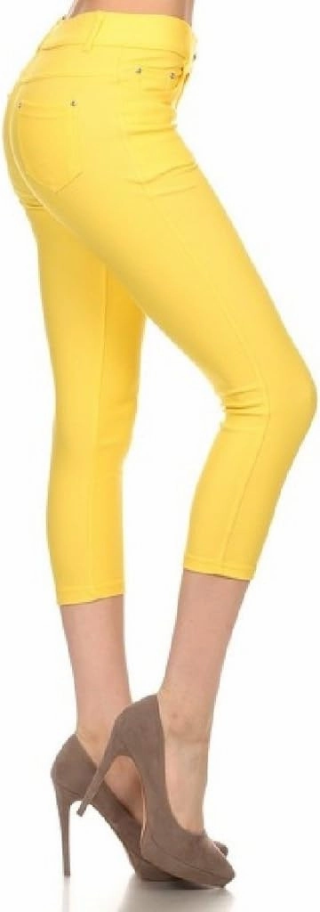 YELETE Women's Classic Solid Capri Jeggings (Yellow, Large)
