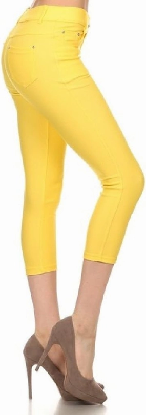 YELETE Women's Classic Solid Capri Jeggings (Yellow, Large)