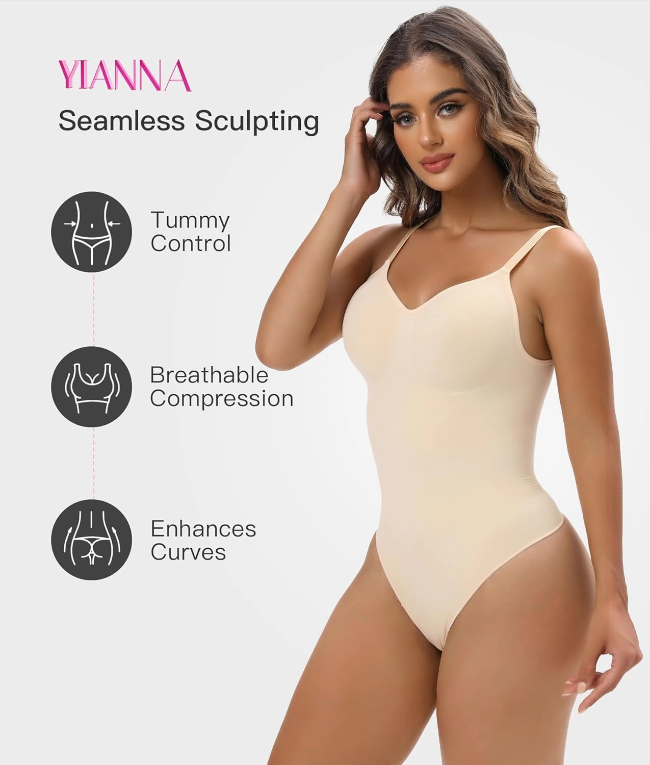 YIANNA Women Shapewear Tummy Control Bodysuit Seamless Sculpting Snatched Waist Body Suit Thong or Brief