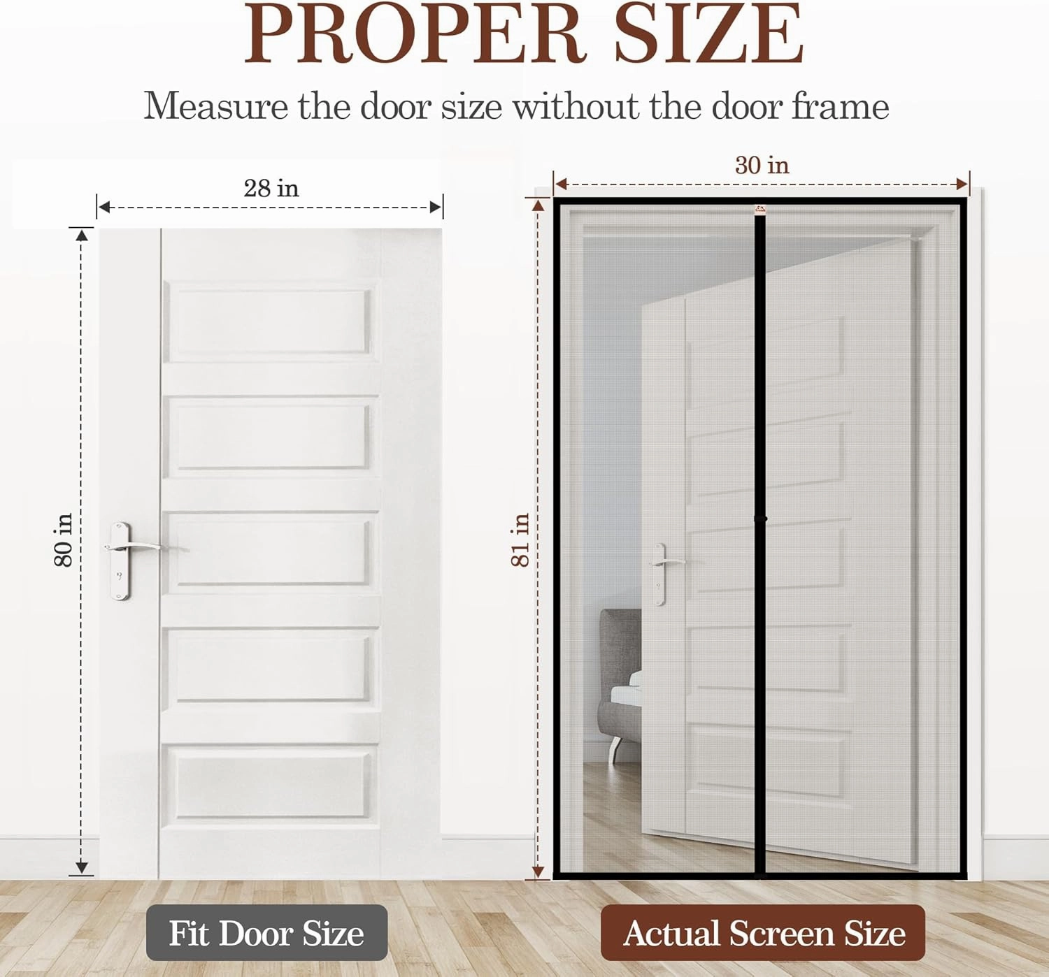 yotache Narrow Magnetic Screen Door Fit Doors 28 x 80, Screen Size 30" x 81" Strengthened Fiberglass Mesh