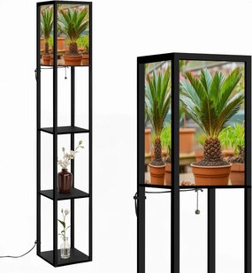 Young Cycas Palm Floor Lamps with Shelves, Modern Standing Lamp Narrow Corner Display Bookshelf Lamp for Living Room, Bedroom, Office Decor