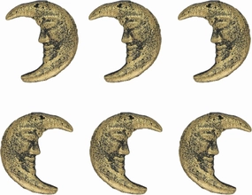 Zeckos Set of 6 Gold Finish Cast Iron Crescent Moon Face Drawer Pulls - Decorative Cabinet Knobs for Celestial Décor - Each 2 Inches High - Mystical Elegance