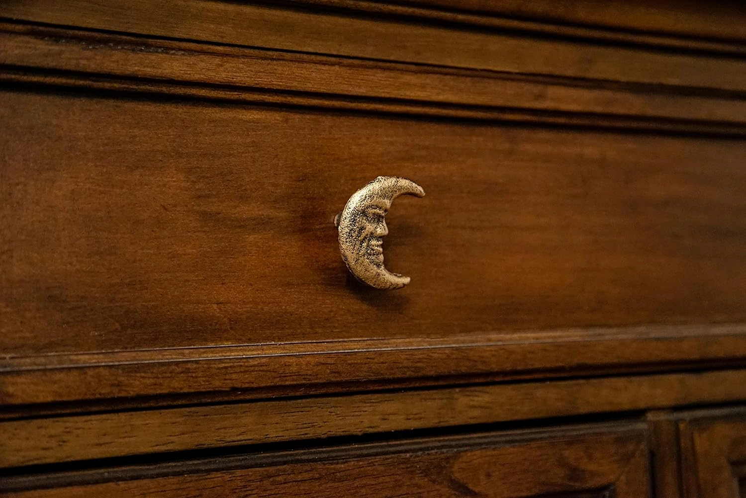 Zeckos Set of 6 Gold Finish Cast Iron Crescent Moon Face Drawer Pulls - Decorative Cabinet Knobs for Celestial Décor - Each 2 Inches High - Mystical Elegance