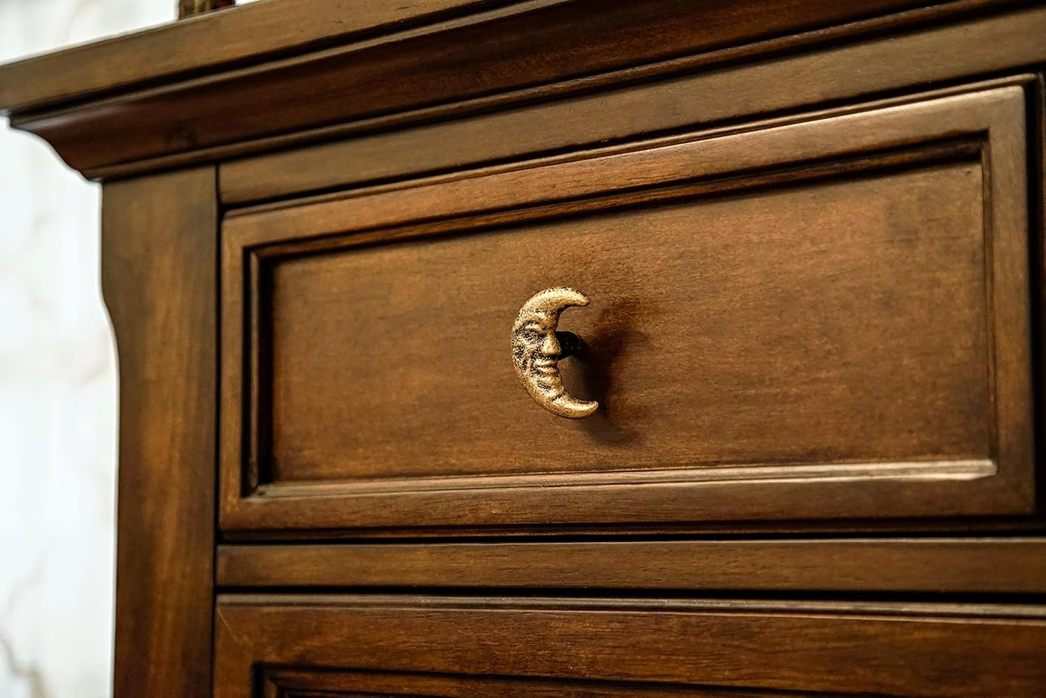 Zeckos Set of 6 Gold Finish Cast Iron Crescent Moon Face Drawer Pulls - Decorative Cabinet Knobs for Celestial Décor - Each 2 Inches High - Mystical Elegance