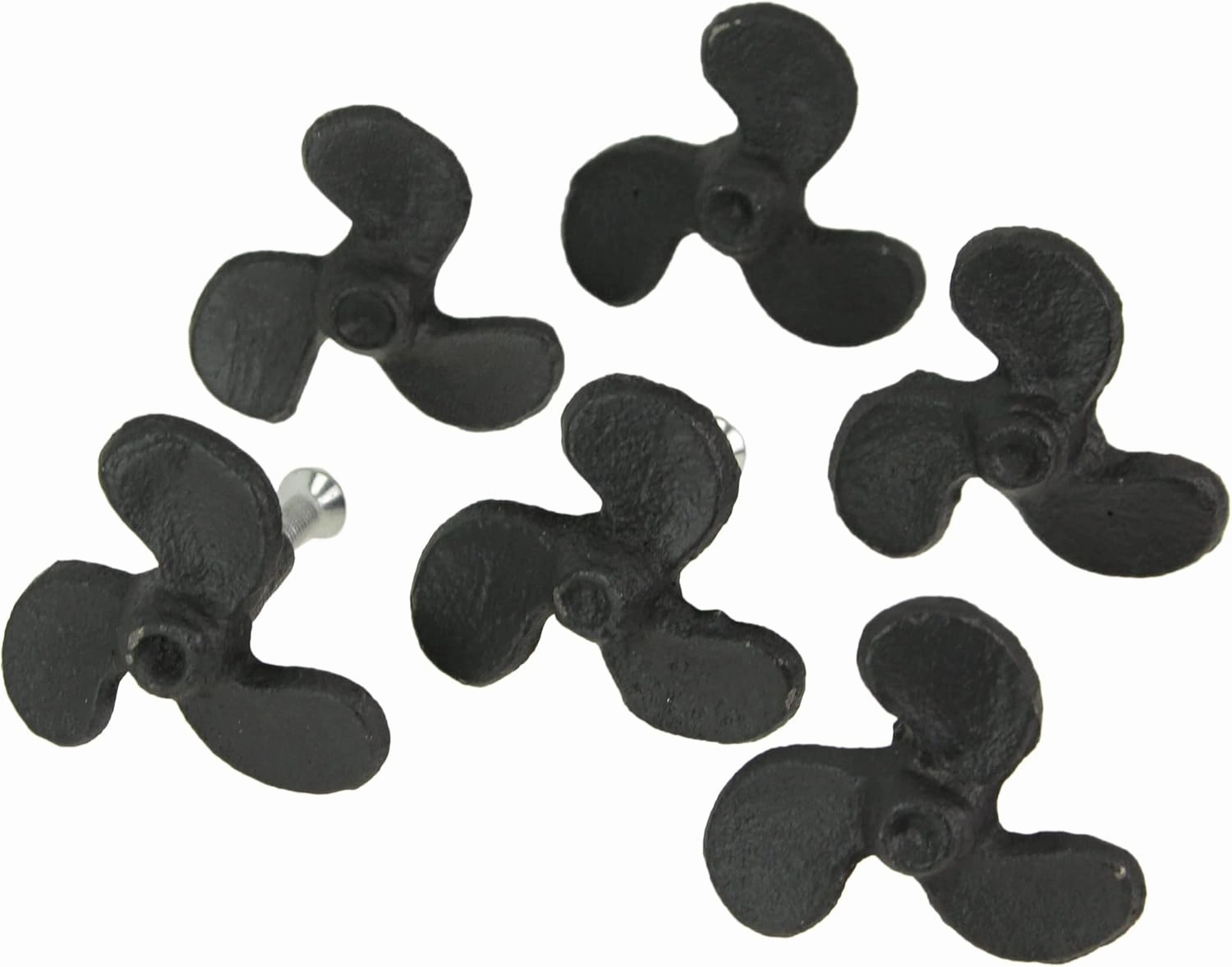 Zeckos Set of 6 Rustic Black Cast Iron Boat Propeller Drawer Pulls - Nautical Decor with Weathered Charm - 1.75 Inches in Diameter, Perfect for Cabinets and End Tables